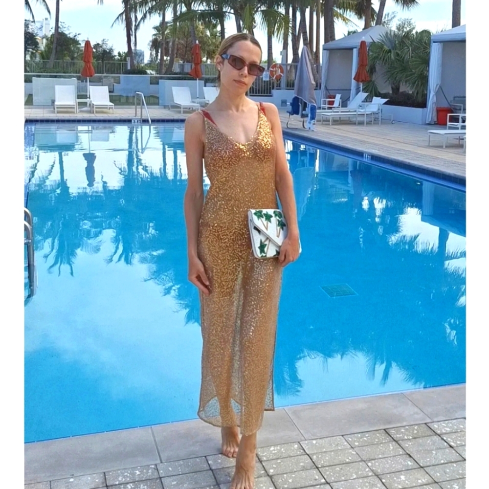 NWT SEQUIN GOLDEN Gold Bodycon Midi Dress